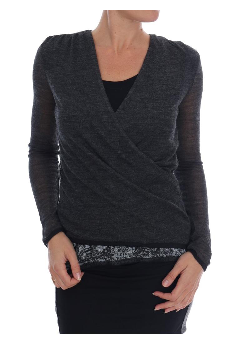 Ermanno Scervino Damen Graues Wollspitzenoberteil Langarm T-Shirt Image