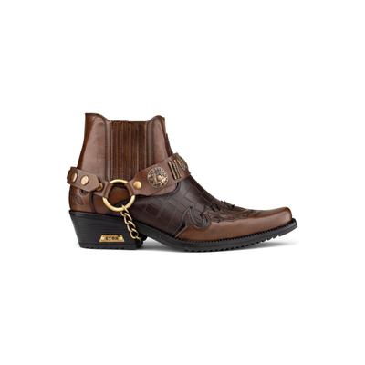 Zweifarbige Winklepicker-Bikerstiefel aus braunem Leder für Herren Image