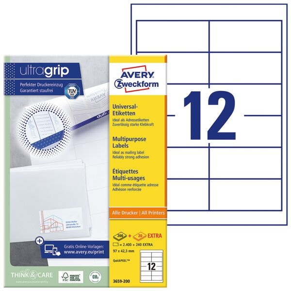Avery Zweckform 20% AKTION: 2640er-Pack Universal-Etiketten mit ultragrip »3659-200« weiß Image