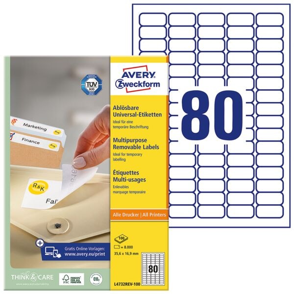 Avery Zweckform 20% AKTION: 8000er-Pack Universal Klebeetiketten »L4732REV-100« Image