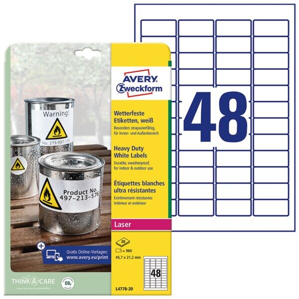 Avery Zweckform 960 wetterfeste Folien-Etiketten 45,7x21,2 mm »« weiß Image