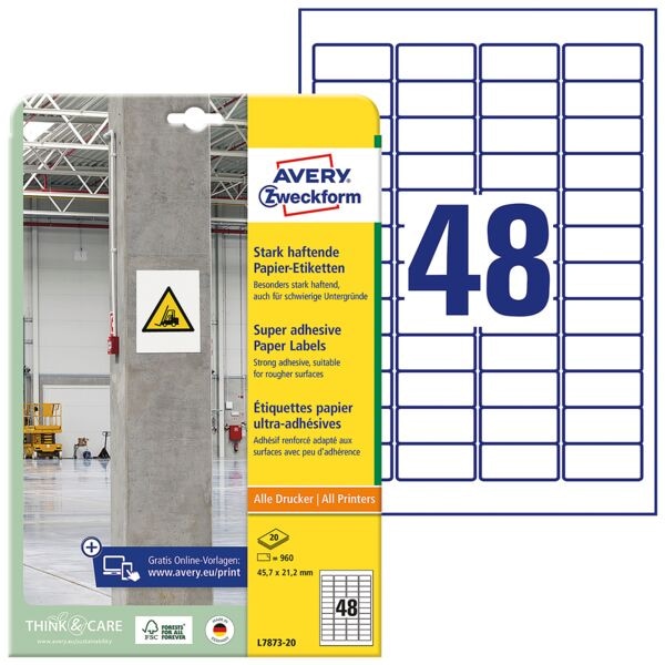 Avery Zweckform 960 Papier-Etiketten stark haftend - 45,7 x 21,2 mm Image