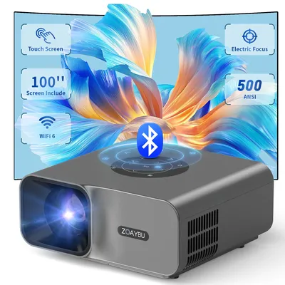 Projector 500ANSI 1080P Electric Focus Portable Outdoor Movie Projector with Screen for Home