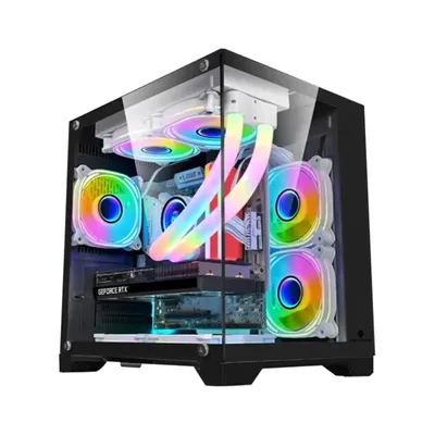 Black MINI Gaming Computer Case MATX Panoramic Side Transparency Without Pillars Support 240 120