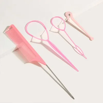 4Pcs/Set French Braid Tool with Remover Rat Tail Comb Pin Set DIY Professional Hair Looping Tools