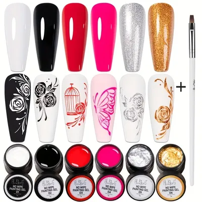 AWStorG 7Pcs/Set Not Flowing 4 In 1 Solid No Wipe Painting Gel Varnish Black White Color Painting