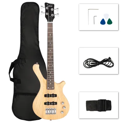 Glarry GW101 36in Small Scale Electric Bass Guitar Suit With Mahogany Body SS Pickups, Guitar Bag,