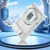 1080P HD Digital Camera with 50MP Photos 16x Zoom Anti-Shake Night Vision Face & Smile Detection Type-C USB Portable CMOS Camera for Home Kids and Beginners - Up to 32GB Support White
