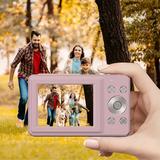 44MP Kids Digital Camera FHD 1080P Point and Shoot with 32GB Card 16X Digital Zoom Compact Small Camera for Boys Girls Teens - Includes Type-C USB Lanyard Storage Bag Battery Pink