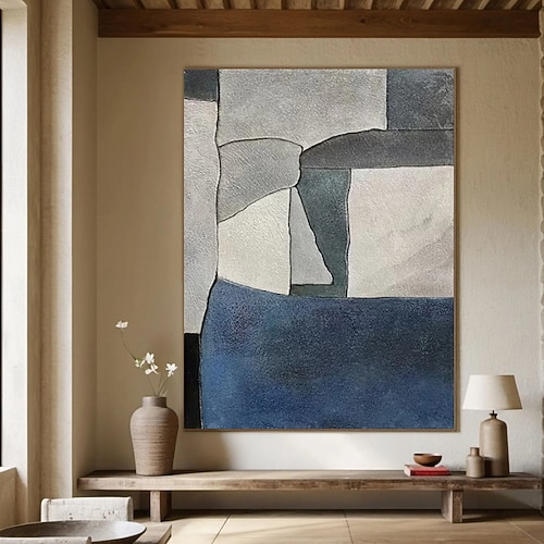 Ölgemälde handgefertigt 3D blau abstrakte Malerei Wandkunst Leinwand abstrakt schmale Malerei Wand-Dekor über Größe große abstrakte blaue Malerei Wand-Dekor abstrakt blau handgemalte Kunstwerk Image