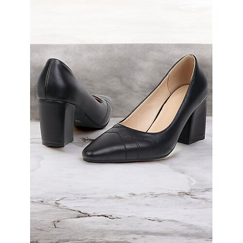 Braune Pumps mit Blockabsatz für Damen – formelle Schuhe im Retro-Stil mit spitzer Spitze und eleganten Nähten für Büro und Party Image