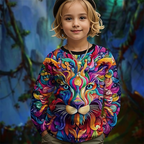 Mädchen 3D Grafik Tiermotiv T-Shirt Langarm Frühling Herbst Mode Basic Kinder 4-12 Jahre Rundhalsausschnitt Outdoor Lässig Täglich Normale Passform Image