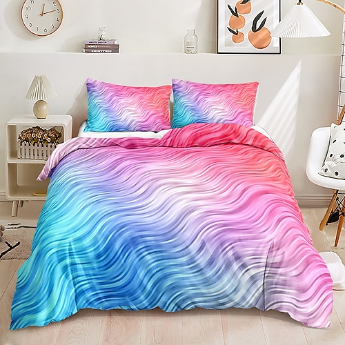 3D-Bettwäsche mit Regenbogendruck, Bettbezug, Bettwäsche-Sets, Bettdeckenbezug mit 1 bedrucktem Bettbezug oder Bettdecke, 1 Bettlaken, 2 Kissenbezügen für Doppel-/Queen-/King-Size-Betten für den Image
