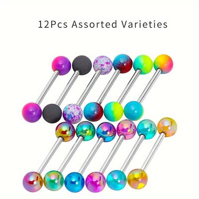 TEMU Acrylic Candy Color Tongue Barbell Set - Suitable For Gifting, Parties, And Dances - No Plating, No Setting, Acrylic Material Image