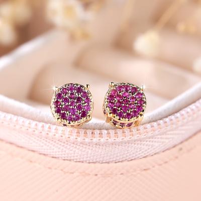 TEMU Exquisite Round Stud Earrings Copper Jewelry Embellished With Zirconia Vintage Luxury Style For Women Party Earrings Valentine's Day Gift Image