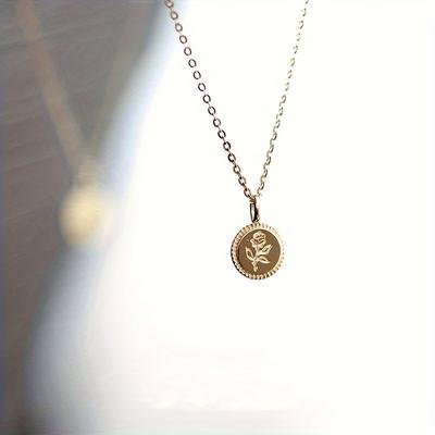 TEMU , Elegant Rose Floral Pendant Necklace - Dainty Copper Fashion Accessory For Girls Image