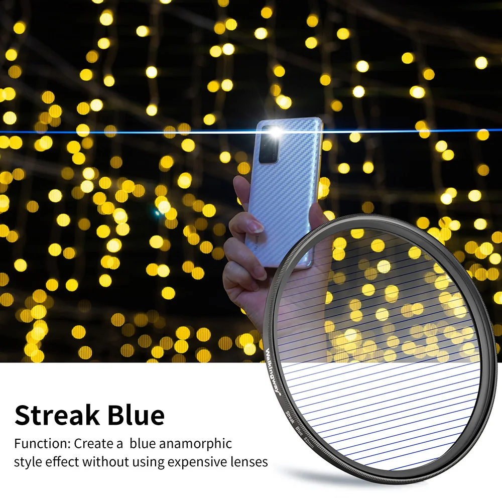Runder Linsen-Flare-Filter, rotierender blauer Regenbogen-Goldstreifen-Effektfilter im anamorphischen Stil für Fotografie und Videografie Image