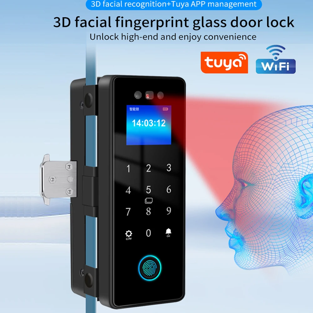 3D Gesichtserkennung Smart Lock Tuya APP WIFI Infrarot Sensor Biometrische Elektronische Fingerabdruck Entsperren Glas Türschloss Büro Tür Image