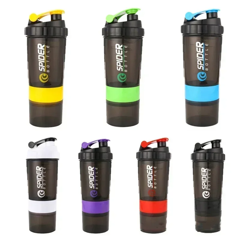 3-lagige Shaker-Flasche, Proteinmischung, Shake-Cup, Sport-Fitness-Wasserbecher, 550 ml, skalierte Kunststoff-Wasserflaschen mit Medizinbox Image