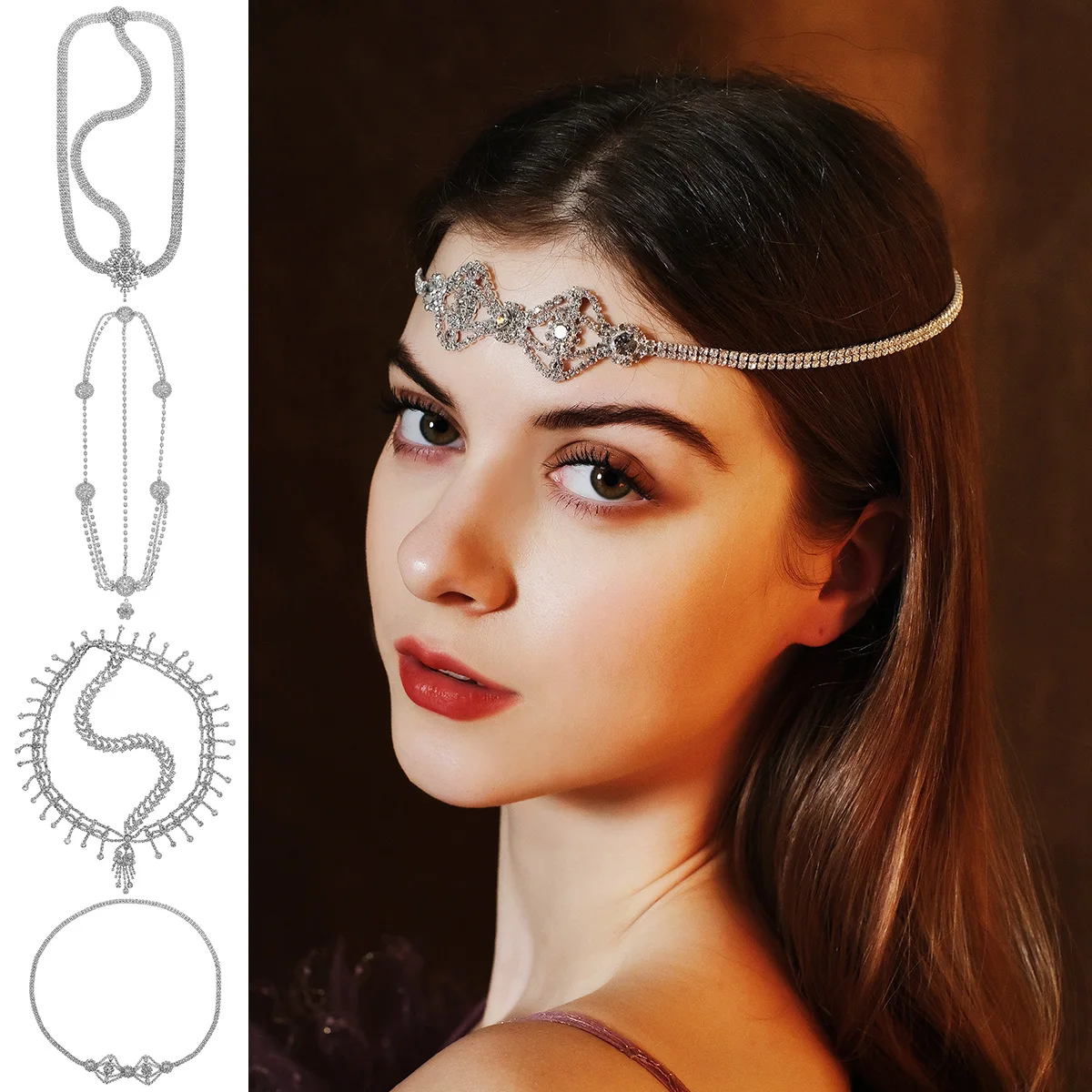 Neue silberne Strass handgemachte Grab kette Braut Hochzeit Kopfschmuck Haarschmuck Weihnachts geschenk für Freundin eleganten Schmuck Image