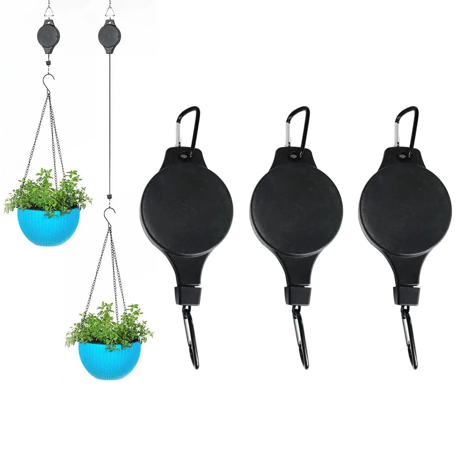 Garten Körbe Töpfe Hängen Haken Einstellbare Lift Pflanzen Pulley Set Einziehbare Pulley Unten Ziehen Aufhänger Pflanzen Blume Aufhänger Haken Image
