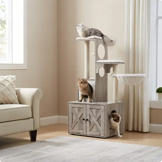 FEANDREA Kratzbaum, 2-in-1 mit Katzenklo, Sisalstämme, Hängematte Image