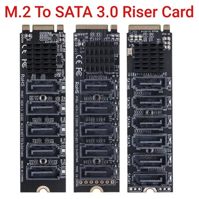 Riser Card M.2 Key JMB585 For NVME Converter M.2 To SATA 3.0 M.2 MKEY PCI-E Expansion Card 5/6 Port