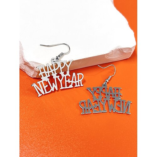Elegante Damen-Ohrringe aus Legierung mit „Happy New Year"-Schriftzug – perfekt für Silvesterpartys Image