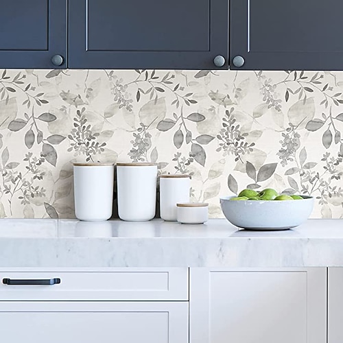 Graue Blumentapete zum Abziehen und Aufkleben, entfernbares PVC/Vinyl, selbstklebend, 45 x 300 cm (17,7 x 118 Zoll) / 45 x 300 cm, für Wohnkultur, Schlafzimmer, Wohnzimmer
