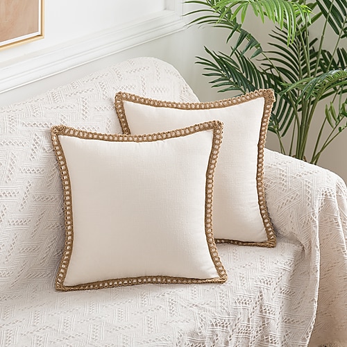 Coolste Kissen, dekorative Wurfkissen, Wurfkissenbezug, getufteter Bauernhaus-Kissenbezug, bester Kissenbezug für Schlafzimmer, Wohnzimmer, Rosa, Blau, Salbeigrün, Lila, Gelb, gebranntes Orange Image