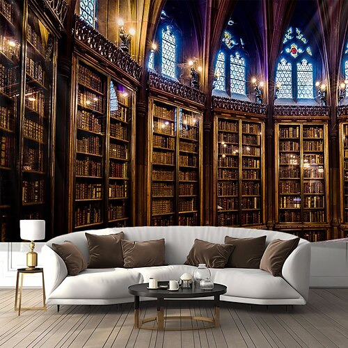 Landschaft, Vintage-Bücherregal, hängender Wandteppich, Wandkunst, großer Wandteppich, Wanddekoration, Fotografie, Hintergrund, Decke, Vorhang, Zuhause, Schlafzimmer, Wohnzimmer, Dekoration Image
