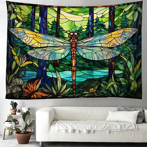 Buntglas-Libelle zum Aufhängen, Wandteppich, Wandkunst, großer Wandteppich, Wanddekoration, Fotografie, Hintergrund, Decke, Vorhang, Zuhause, Schlafzimmer, Wohnzimmer, Dekoration Image