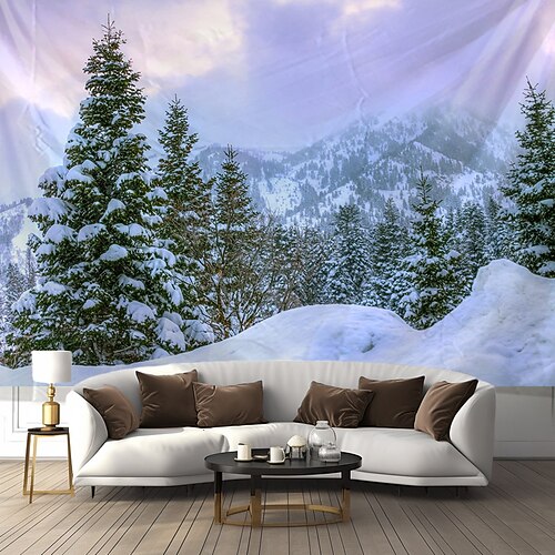 Schnee-Fenster-Ansicht, Landschaft, hängender Wandteppich, Wandkunst, Berg, großer Wandteppich, Wanddekoration, Fotografie, Hintergrund, Decke, Vorhang, Zuhause, Schlafzimmer, Wohnzimmer, Dekoration Image