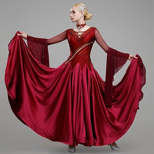 Für den Ballsaal Kleid Farbaufsatz Kristalle / Strass Damen Leistung Ausbildung Langarm Satin Spandex Image