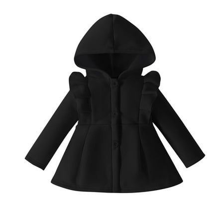 XFYSSS Casual Children s Autumn and Winter Long Sleeved Button Hooded Small Fly Sleeve Solid Color Lace Thick Single Piece Jacket Long Sleeve Hooded Casual Outwear & Jackets
