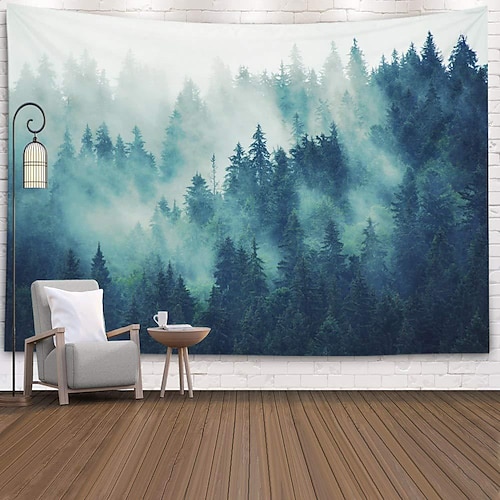 Tenda Da Parete Arazzo Art Decor Coperta Tenda Da Picnic Tovaglia Appesa Casa Camera Da Letto Soggiorno Dormitorio Decorazione Polyster Foresta Nebbia Vista Albero