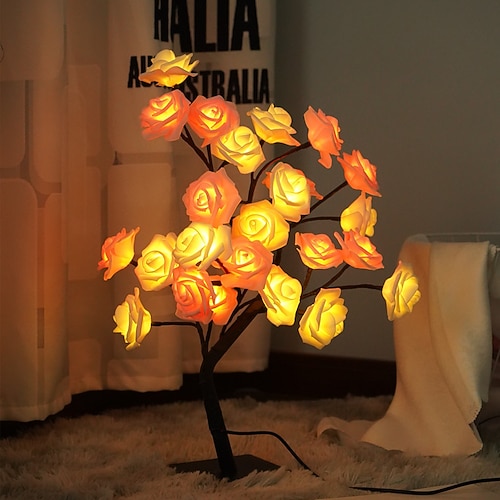 Lampada a Forma di Albero di Rosa LED Lampada da Scrivania Festa di Compleanno Casa Camera da Letto Luce Notturna Alimentata USB Rimovibile Decorazione Luce Notturna