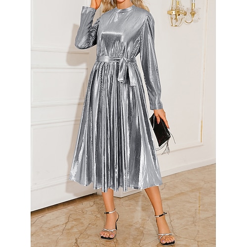 Per donna Abito maxi Abito con Paillettes Abito Vintage Abito Formale Abito Elegante Elegante Vintage Streetwear Matrimonio Feste Festa serale Vestibilità regolare Tinta unica Collo alla coreana