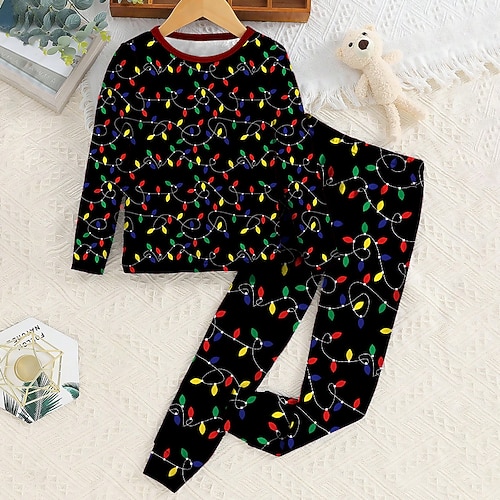 Da ragazzo 3D Pop art Pigiama di Natale Set pigiama Set pigiama maglietta e pantaloni Manica lunga Stampa 3D Autunno Inverno Attivo Essenziale Bambino 4 anni Girocollo Interni Giornaliero Standard