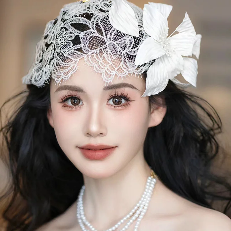 Vintage Republik Stil handgemachte Blumen hut, Spitze Kopf bedeckung, Französisch Stil Temperament, Braut Form, Hochzeits kleid, Studio Accesso Image