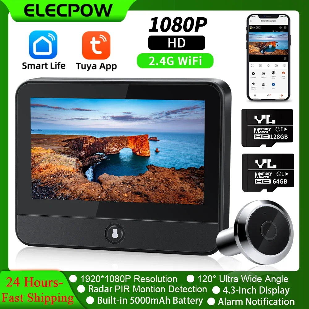Elecpow Tuya Smart wifi Radar Digitale Tür Gucklöcher Kamera Auge 4,3 Zoll 1080P Video Türklingel PIR Nachtsicht bewegungserkennung Image