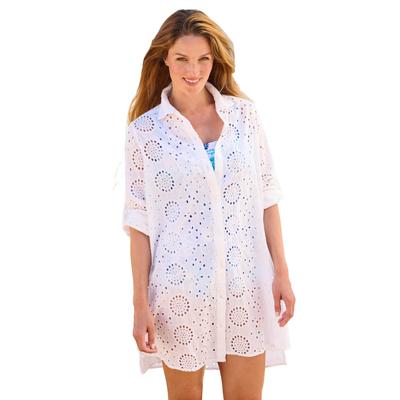 Plus Size Women's Eyelet Cover-Up Shirt by Swim 365 in White (Size 38/40)