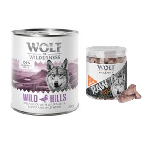 Wolf of Wilderness Kombi-Paket: 24 x 800 g Nassfutter + 4 x 70 g RAW Snacks - White Infinity -...