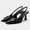 Luxuriöse Damen-Sommersandalen, elegant, Schwarz, 2025, spitze Zehen, High Heels, Büro-Dame-Schuhe, Kreuzschnalle, modische Schuhe