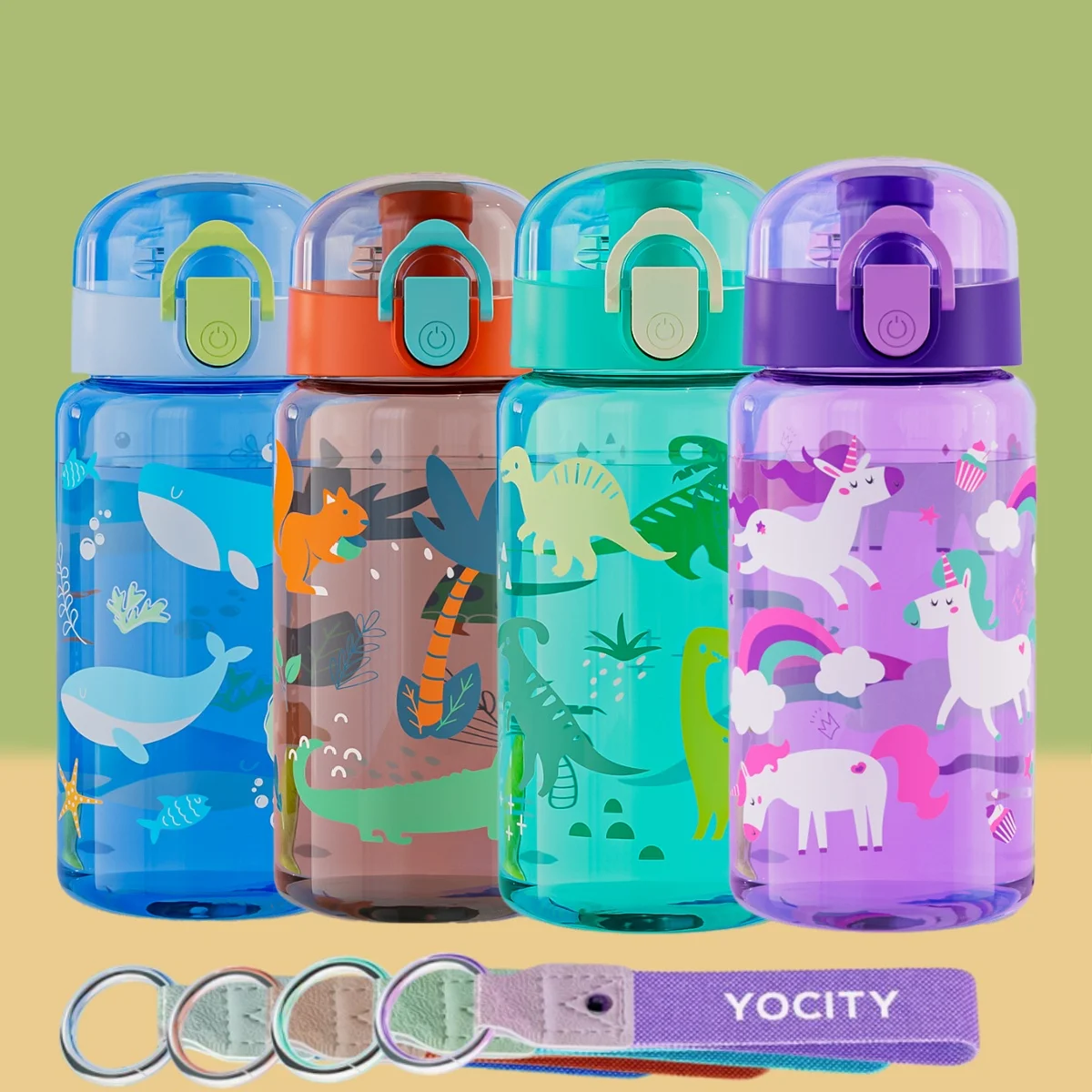 18,6 Unzen auslaufsichere Cartoon-Wasserbecher, tragbare Wasserflasche mit Seil, leicht zu tragen, für Outdoor-Reisen, Back to School Essentials Image