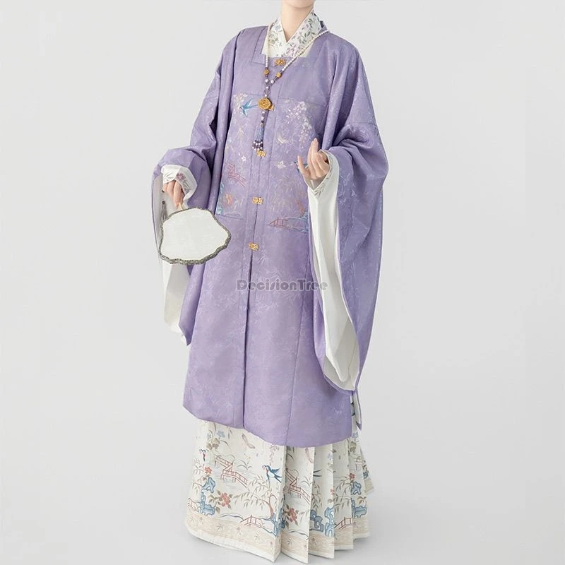 2025 chinesische Ming-Dynastie Kreuzkragen große Ärmel lange Bluse Faltenrock Hanfu weiblich neue elegante lose Stickerei Hanfu B166