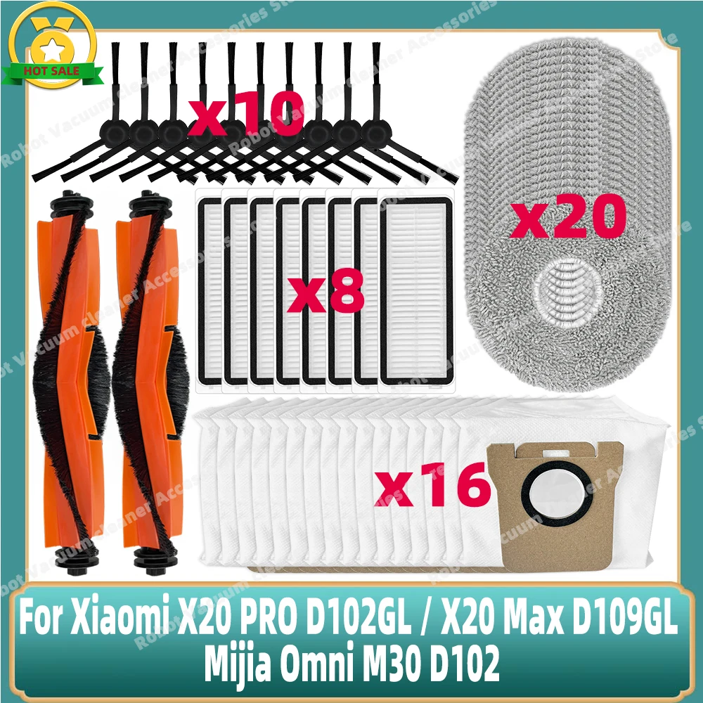 Kompatibel Für Xiaomi X20 PRO D102GL / X20 Max D109GL / Mijia Omni M30 D102 Teile Wichtigsten Seite Pinsel filter Mopp Staub Tasche Image