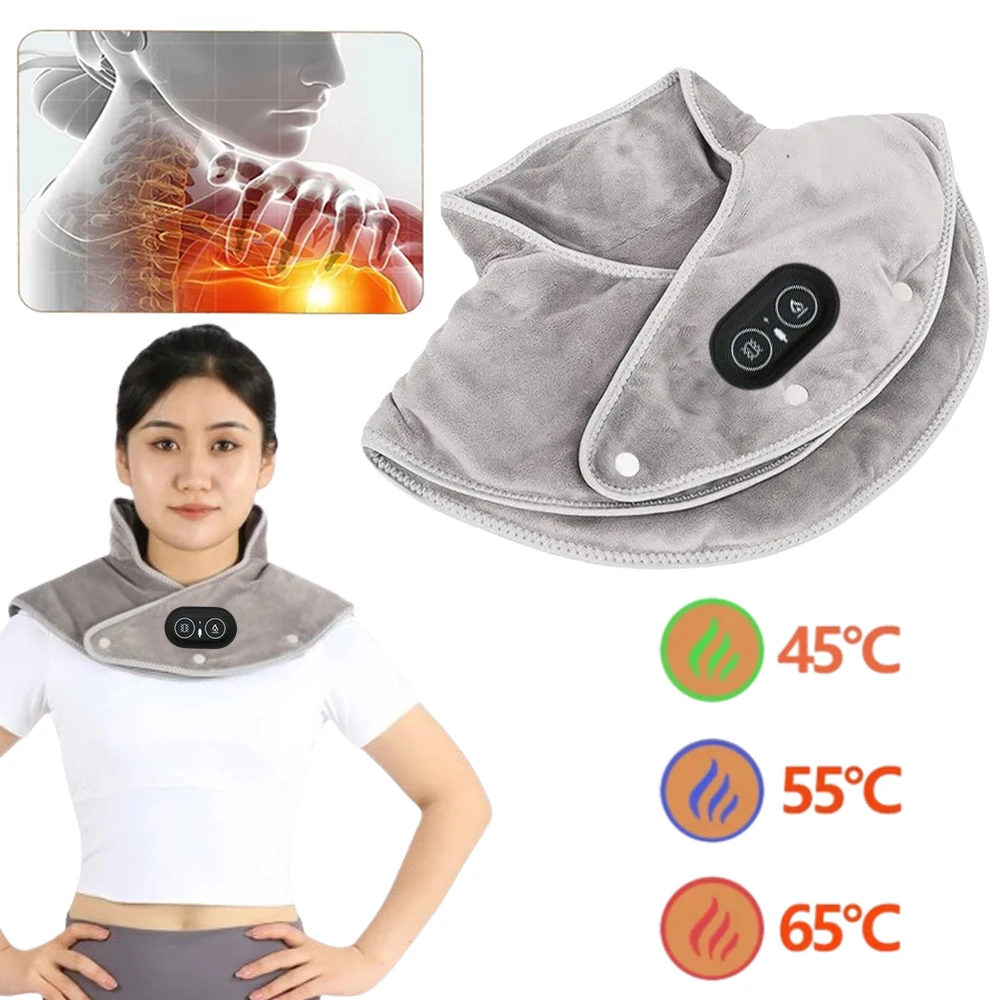 Elektrische Heizung Schulter Hals Pad Zervikale Wrap Drei Gang Thermische Kompresse Massage Vibration Schal Warme Zurück Werkzeug Entspannen Klammer Image