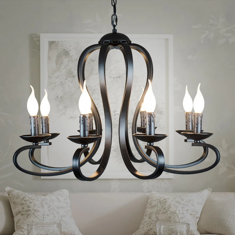 Nordic Amerikanischen Coutry Stil Moderne Kerze Kronleuchter Lampen Leuchten Vintage Weiß/Schwarz Schmiedeeisen Hause Beleuchtung E14