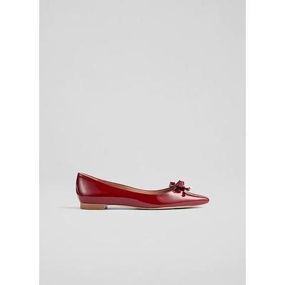 Mabel Red Patent Eyelet Bow Flat, Red